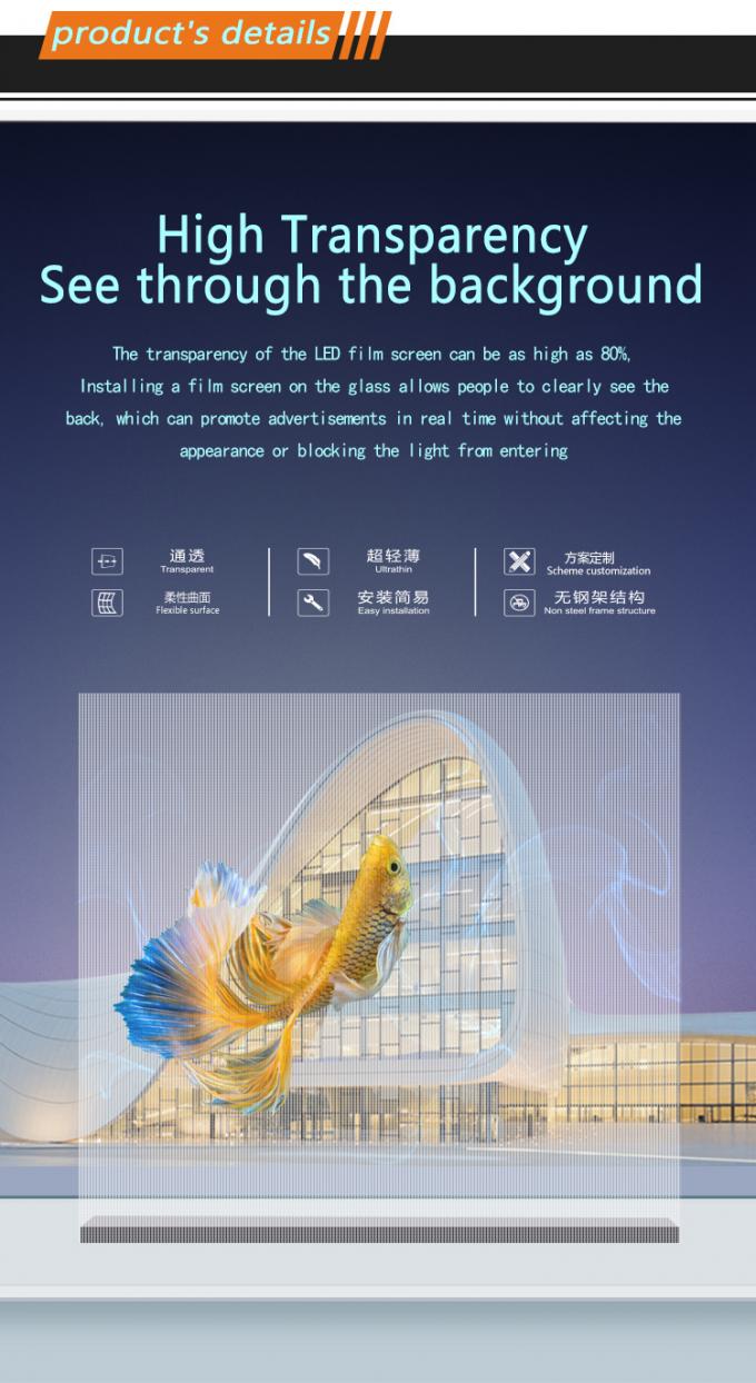 P20 P30 P40 Ecrã de filme LED Grande tela de vidro de cortina de parede de publicidade 0