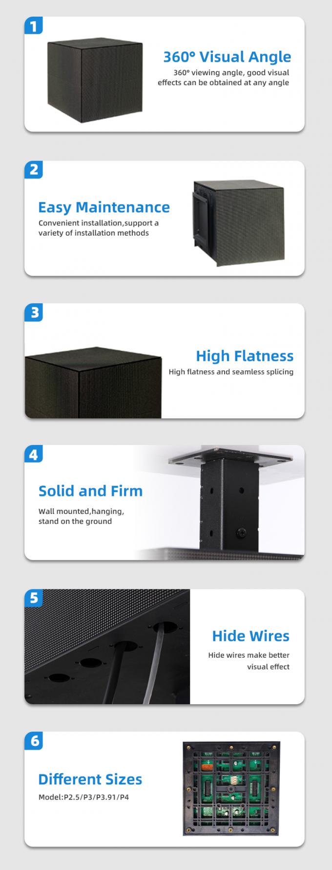 Ecrã LED de cubo P2.5 P3 P4mm Personalizado para lojas de varejo 6