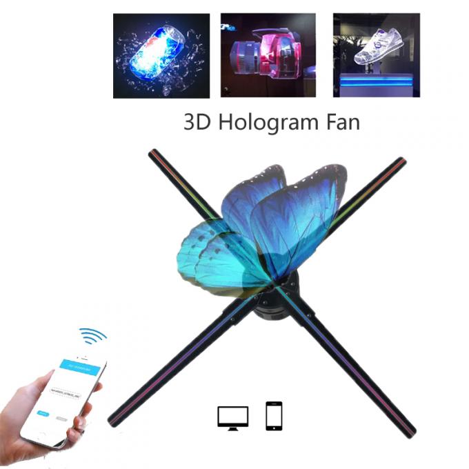 3D LED Fan Spliced 65cm wifi luz máquina de publicidade ao ar livre projector de exibição holográfica rotativo holograma ventilador 0
