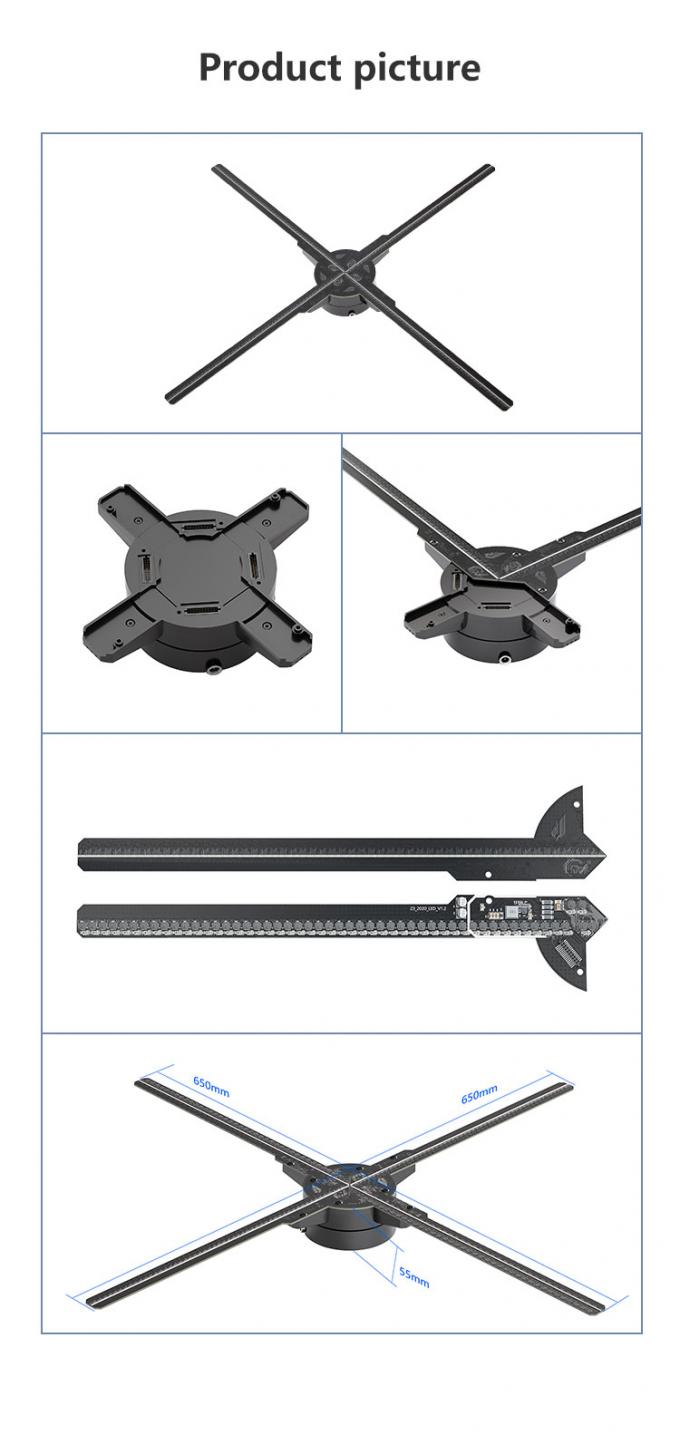 3D LED Fan Spliced 65cm wifi luz máquina de publicidade ao ar livre projector de exibição holográfica rotativo holograma ventilador 5