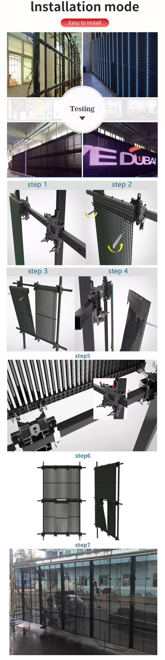 Ecrã LED transparente Ecrã de vidro transparente Janela LED Transparente Video Parede Painel flexível Alto brilhoEcrã LED 4