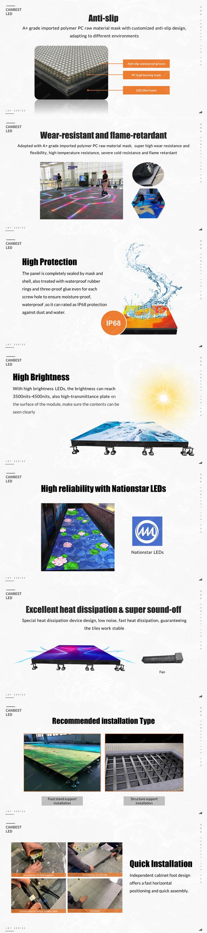 Exibição LED de piso IP65 design à prova d'água LED de piso de tela de carga pesada LED em pé LED de exibição de piso de dança interior exterior LED 9